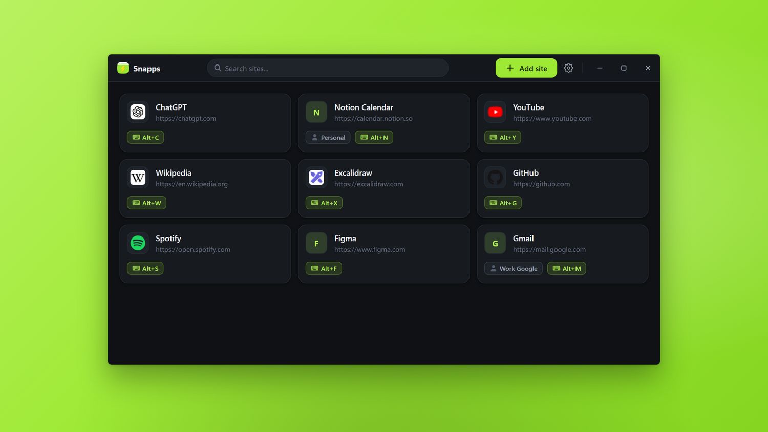 Snapps in dark mode