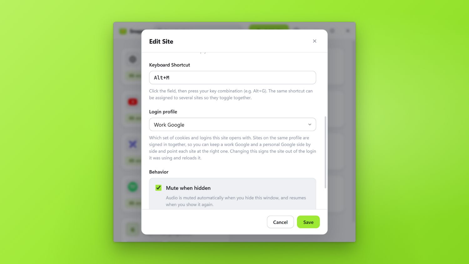 Choosing a login profile for a site