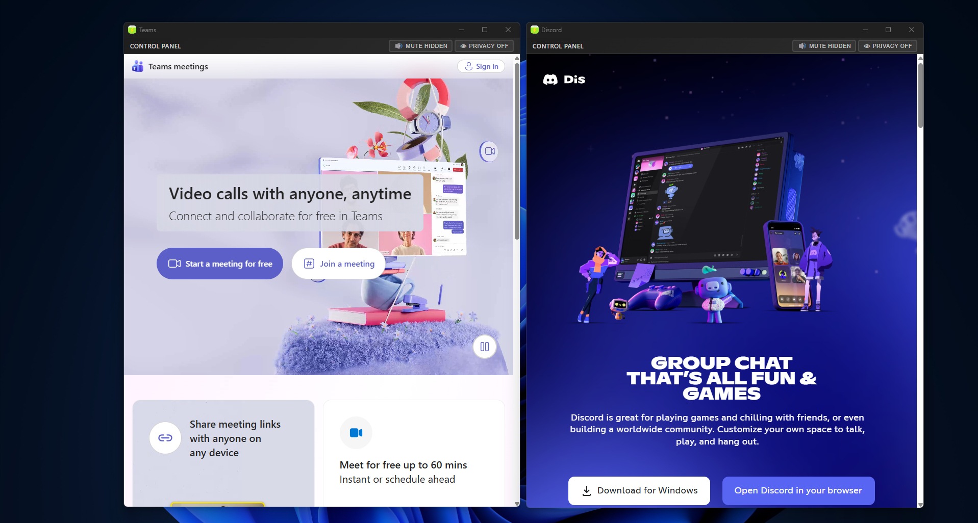 Chat apps in Snapps floating window