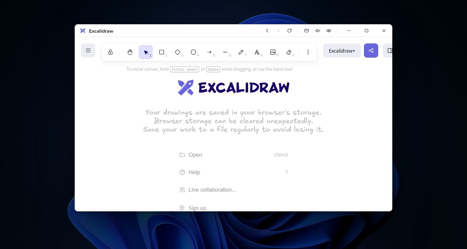 Excalidraw in a Snapps floating window over the desktop