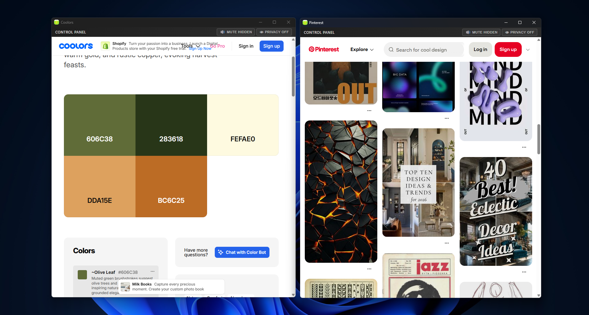 Design tools in Snapps floating window