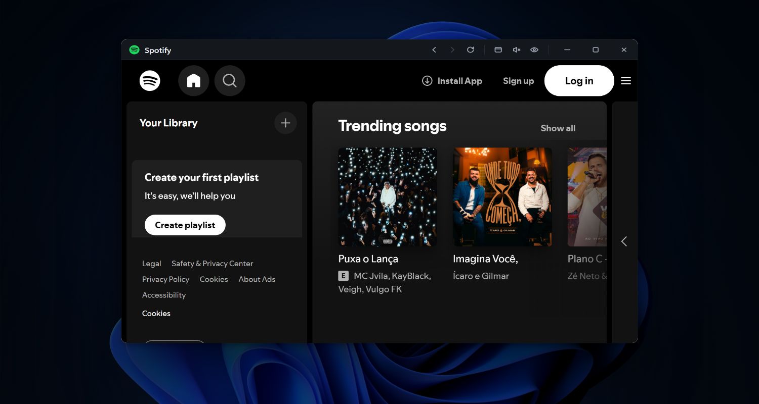 Spotify in a Snapps floating window over the desktop