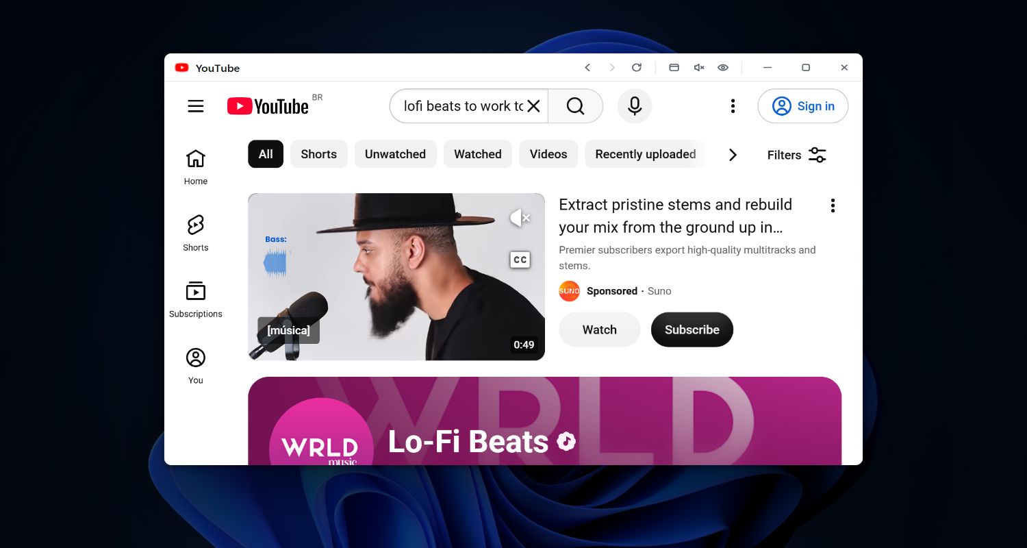 YouTube in a Snapps floating window over the desktop